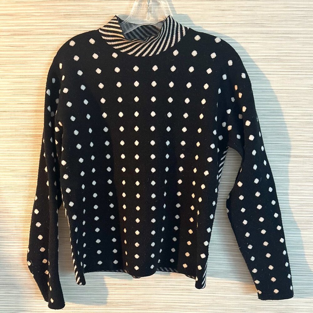 Anthropologie Ivanna Lizzie Mock Neck Polka Dot Stripe Sweater Black White